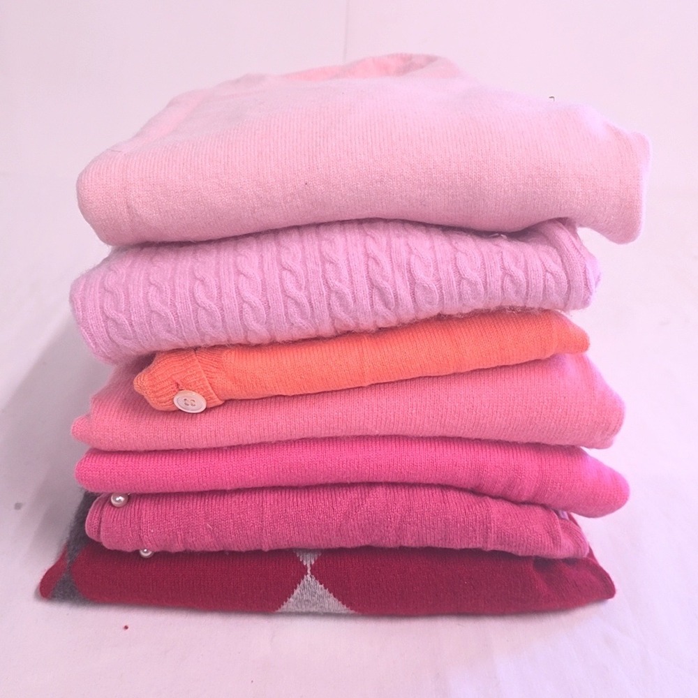 Cashmere Craft Cutter Sweater Lot DIY Upcycle Pink Orange Red Argyle 7pc 3lb3oz
